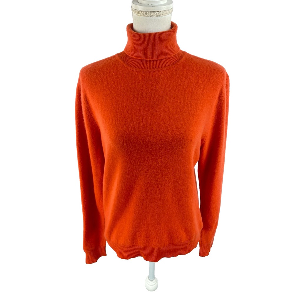 Country Shop Womens M Turtleneck Sweater Pullover Knit 100% Cashmere Orange